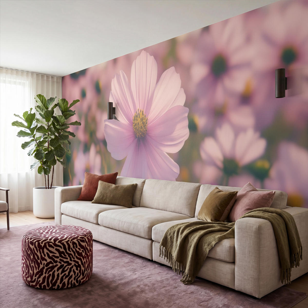 TAPETE - Blumen - Lila - Unscharf - 500x200 cm - Rosa, Papier (500/200cm) - OnlyWow