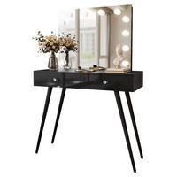 SCHMINKTISCH SIENNA LOFT ELITE mit Spiegel - Schwarz Hochglanz/Schwarz, Holzwerkstoff (100/81/42cm)