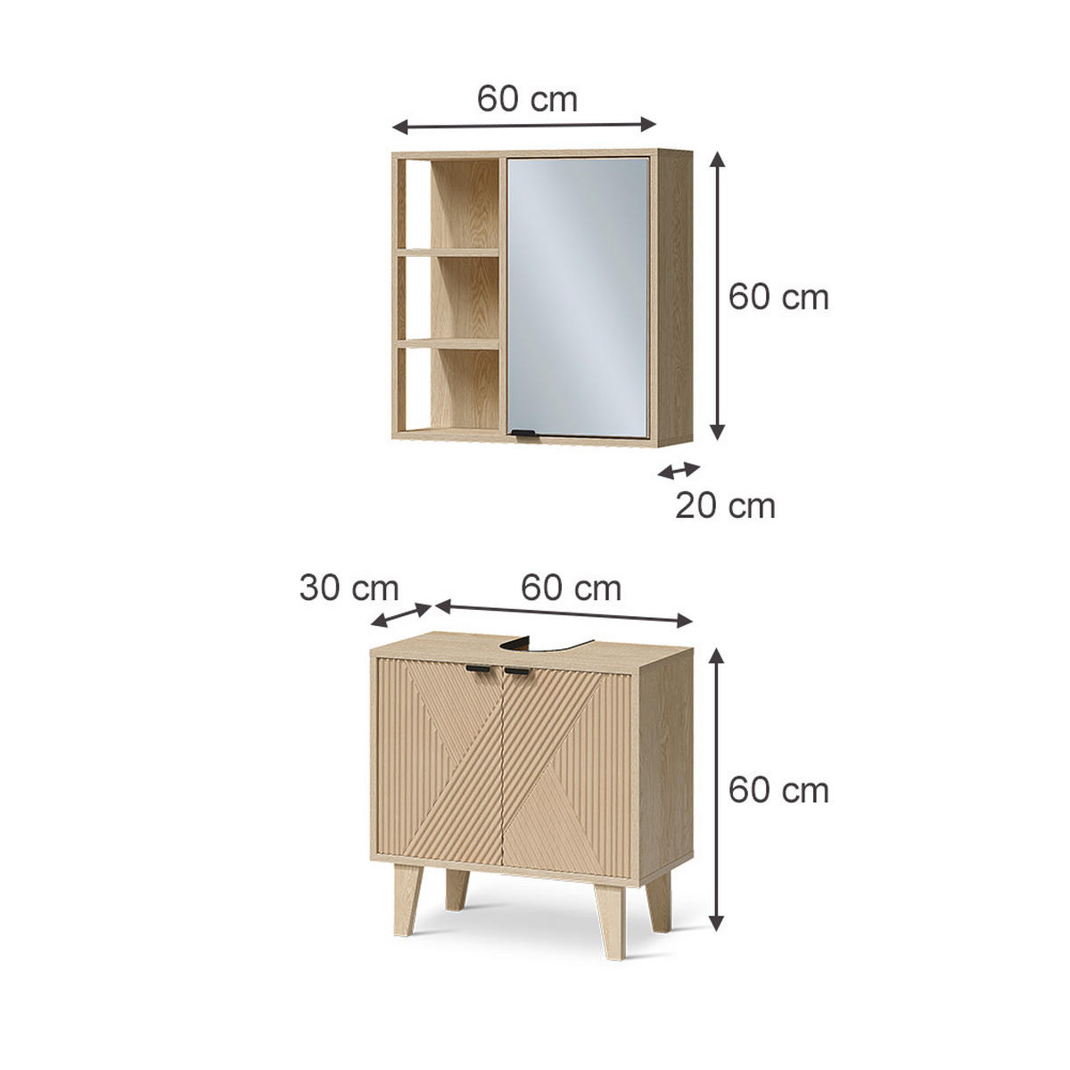 BADMÖBEL-SET Arven, Eiche, 2-er Set - Eichefarben, Holzwerkstoff (60/60/30cm) - Vicco