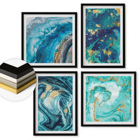 WANDBILDER 4er-Set - 50x50 cm & 40x60 cm Schwarzer Rahmen - Abstraktionen dekorativer Malerei - Schwarz, Kunststoff (50/50cm) - ArtPrintCave