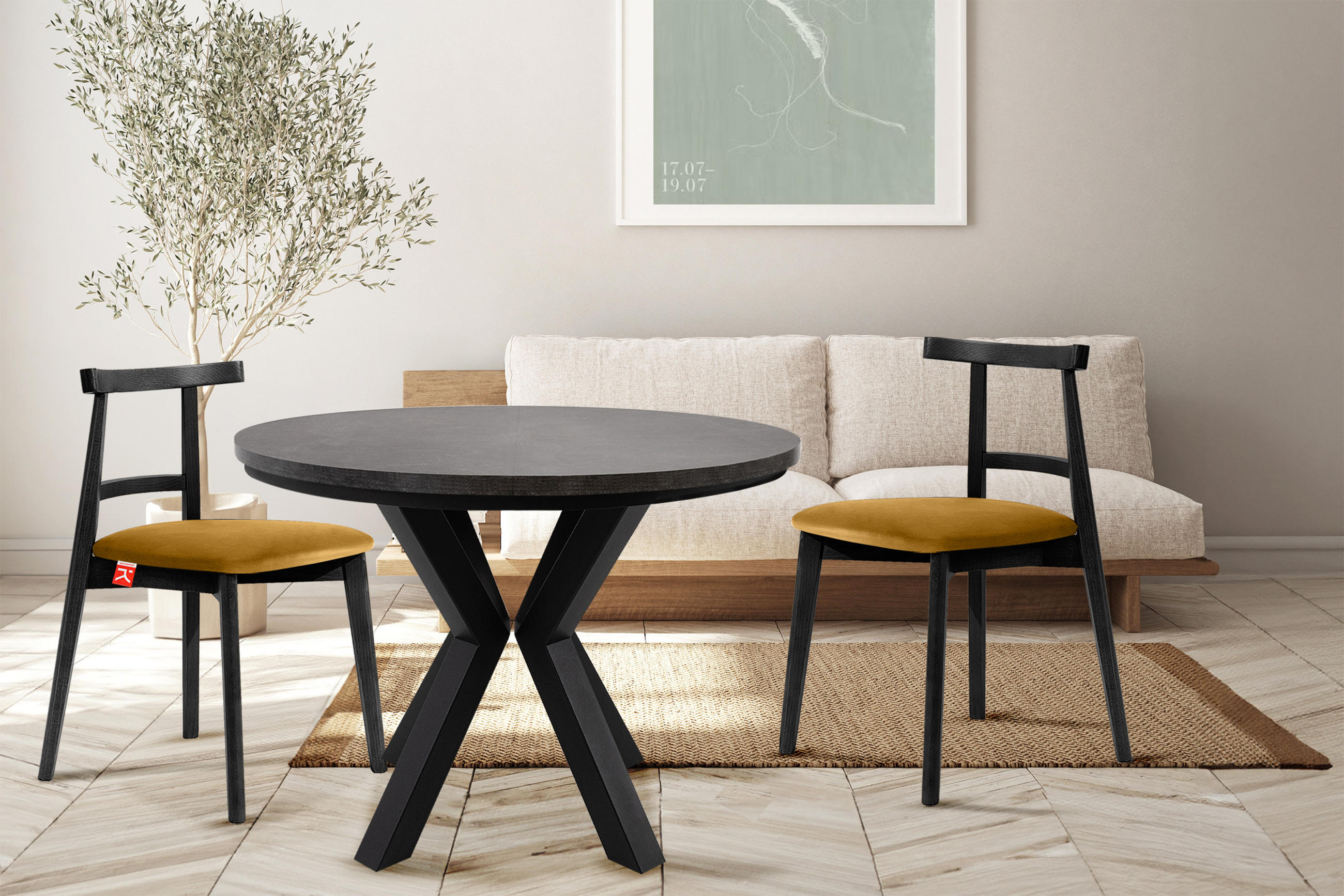 Thumbnail - Konsimo® Esstisch, Schwarz, Dunkelgrau, Holz, Rund,Rund, 260x75x100 cm, Hergestellt in Europa, Esszimmer, Tische, Esstis...