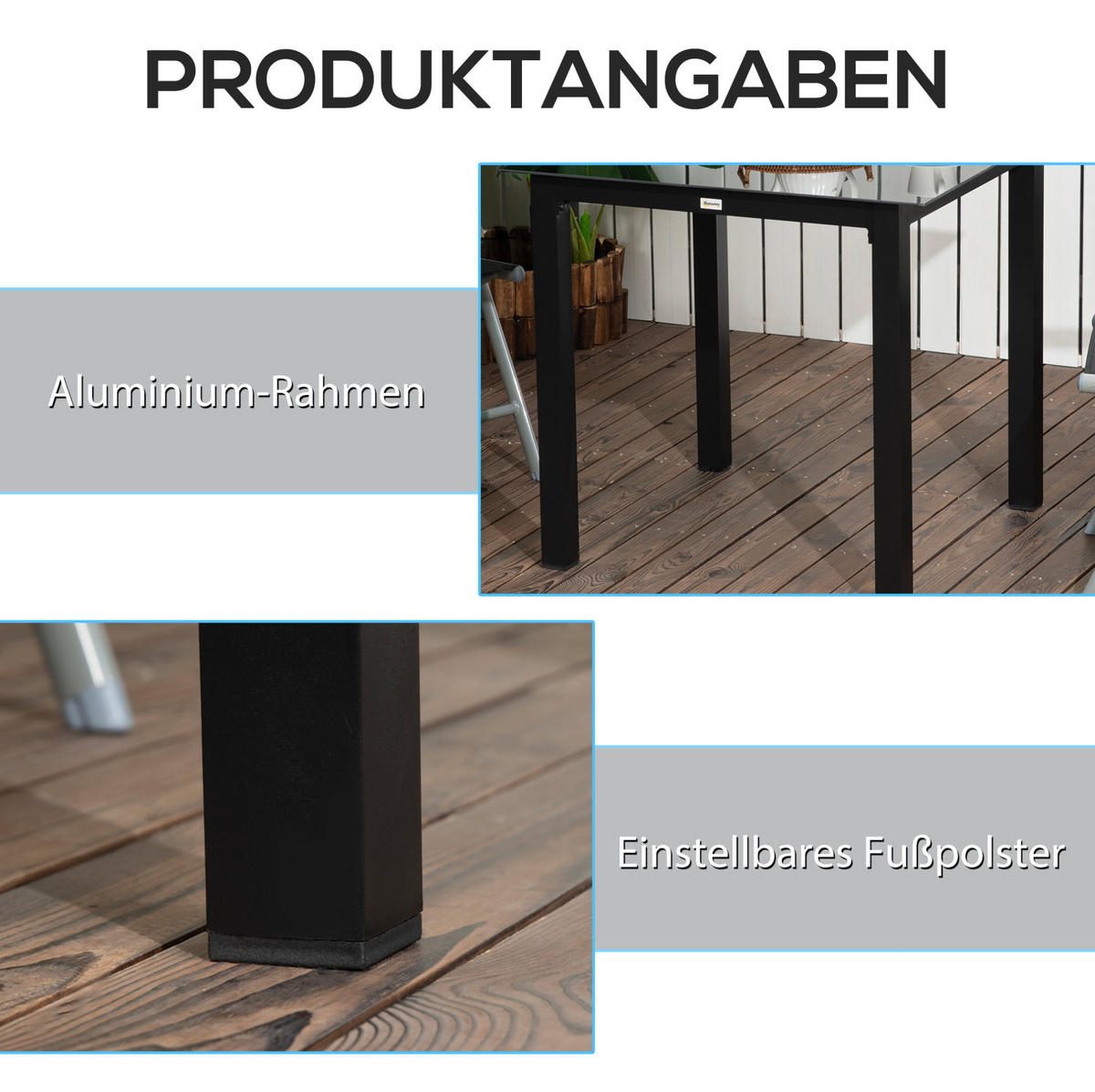 GARTENTISCH 80/80/74 cm schwarz aus Aluminium mit Glasplatte - Schwarz, Metall (80/80/74cm) - OKWISH