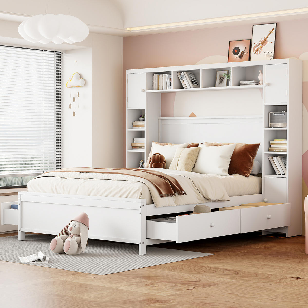 BETT mit Bettkasten 140/200 cm in Weiß – inkl. Lattenrost und 4 Schubladen - Weiß, Holz (140/200cm) - BEAOK