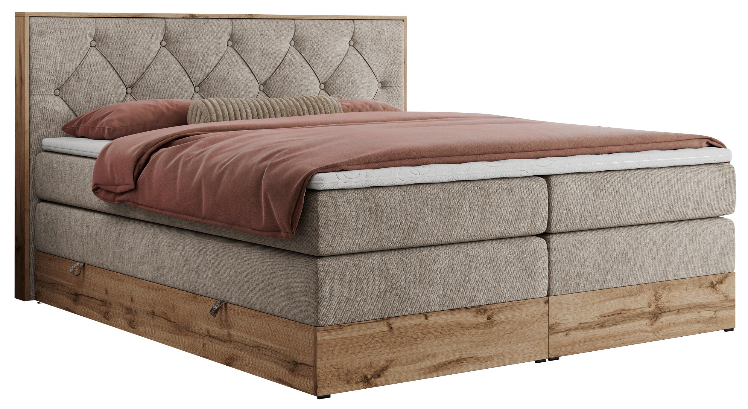 MKS POSTEL BOXSPRING VENETO KING 200/200 - Béžová Strukturovaná látka - H3