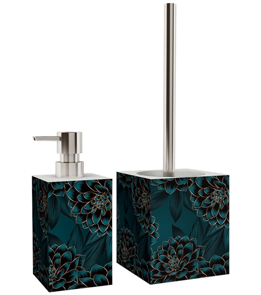 BADEZIMMER Set Dahlien - Blau, Kunststoff (7/17/7cm) - Sanilo