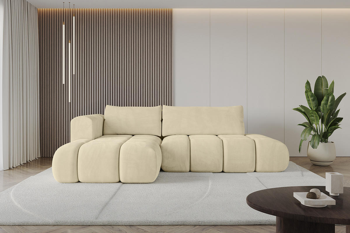 ECKSOFA Ottomane Links CLOUD-L 289x180x40 Beige Velours - Beige, Holzwerkstoff/Kunststoff (180/289cm) - ALTDECOR