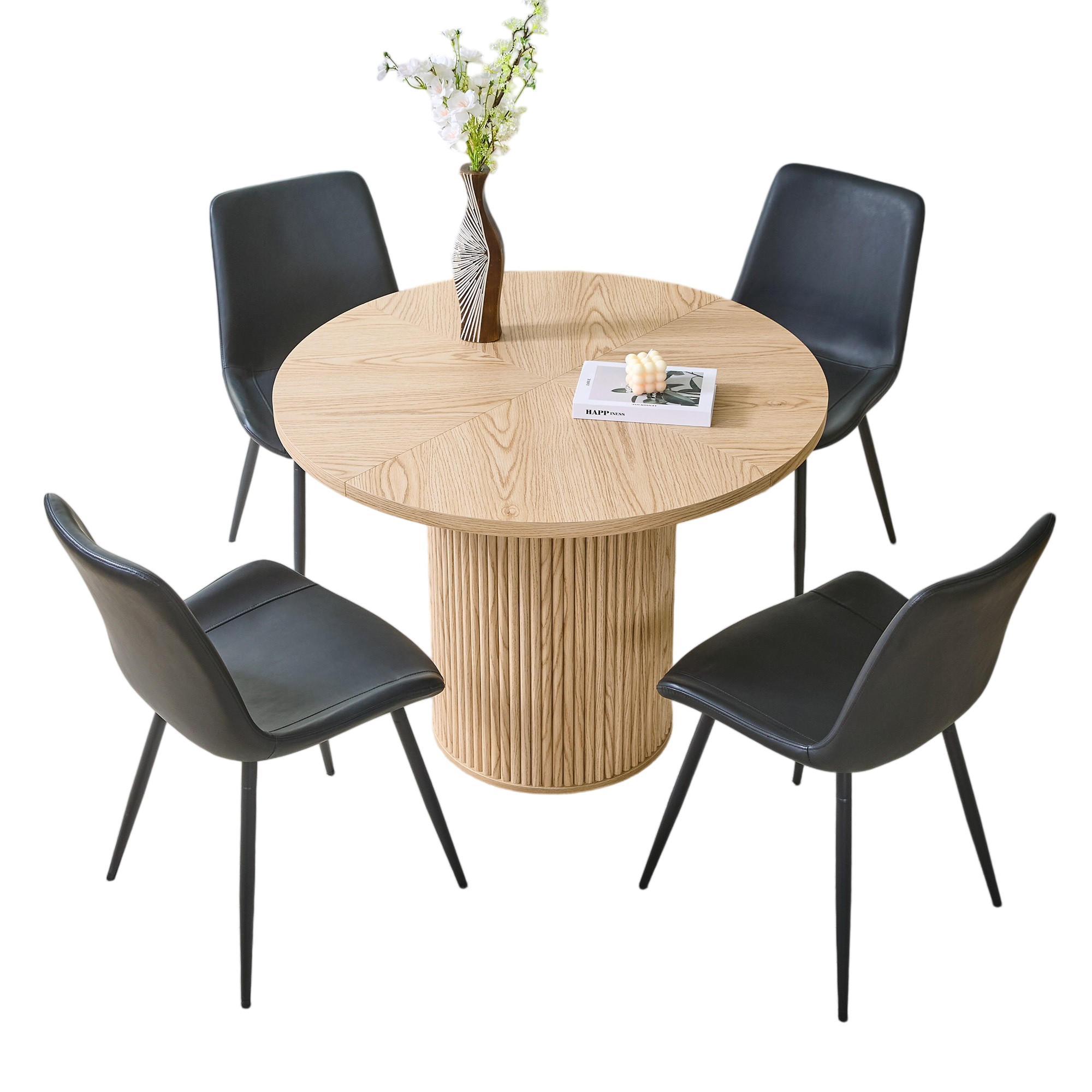 ESSGRUPPE DE-39388 5-teilig, mit 4 PU-Stühlen Schwarz - Schwarz, Holzwerkstoff (100/76/100cm) - ComfortXL