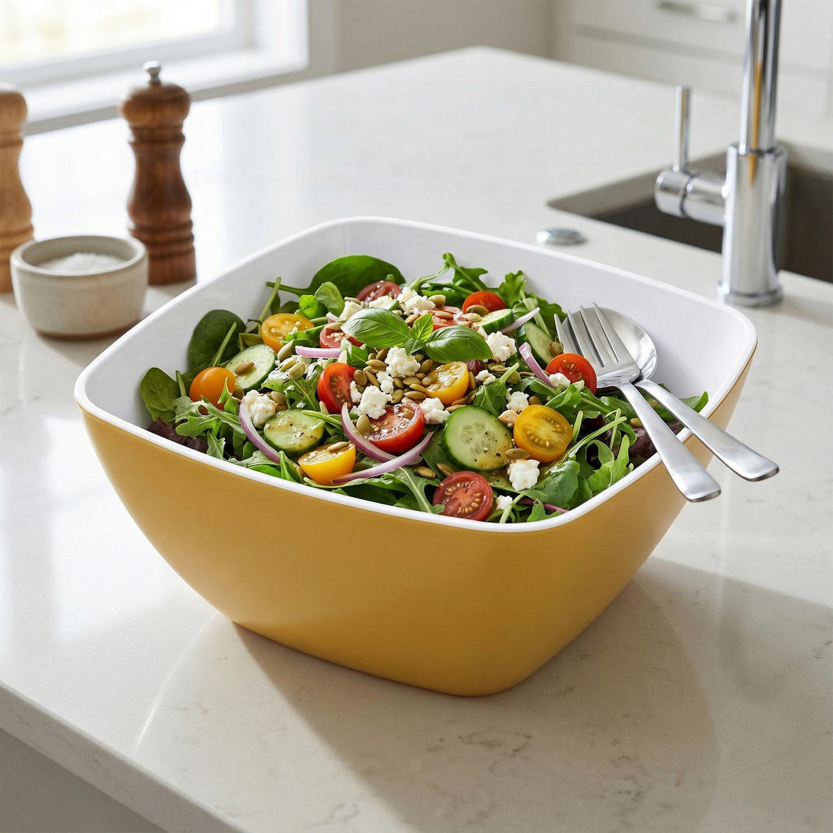 SALATSCHÜSSEL Nomad Gelb 3,9 l 24,5/24,5/11,6 cm - Gelb, Kunststoff (24.5/11.6/24.5cm) - 5five Simply Smart