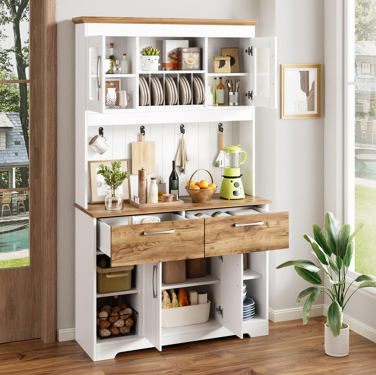 KÜCHENSCHRANK 106x39x176 cm Buffet Stauraum - Naturfarben, Holzwerkstoff (106/176.5/39cm) - Fortuna Lai