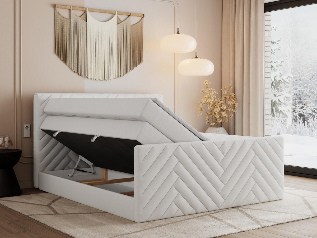 BOXSPRINGBETT PARIS KING DUO - 140/200 - Weiß Kunstleder - H3 - Weiß, Holz/Textil (140/200cm) - MKS