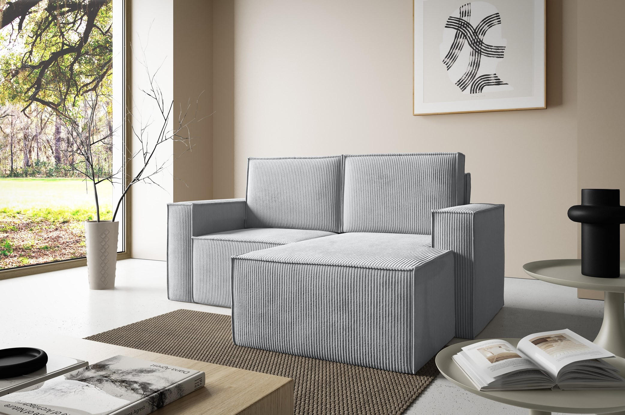 ECKSOFA Orto Hellgrau, Zweisitzer Kordecksofa rechte seite - Hellgrau, Holzwerkstoff/Textil (180/141cm) - Bettso