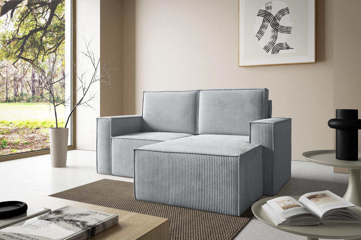 ECKSOFA Orto Hellgrau, Zweisitzer Kordecksofa linke seite - Hellgrau, Holzwerkstoff/Textil (180/141cm) - Bettso