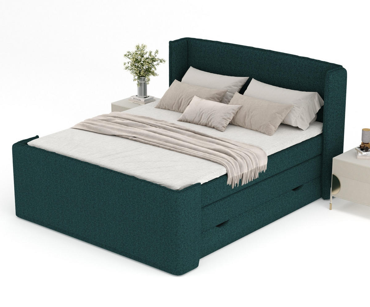 BOXSPRINGBETT Freeland Grün 140/200 cm mit Matratze und Topper - Schwarz/Grün, Holz/Holzwerkstoff (140/200cm) - Maison de Reve