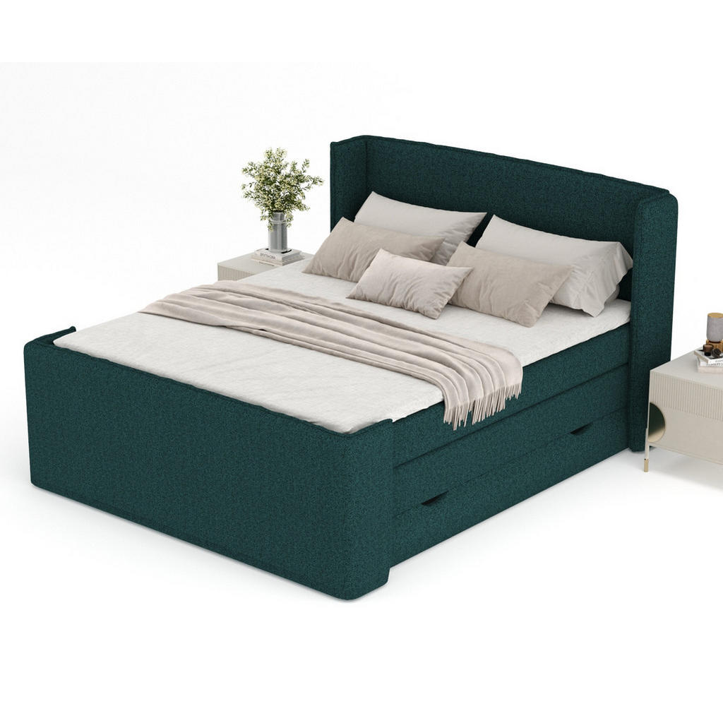 Thumbnail - Maison de Reve Boxspringbett, Grün, Textil, Buche, Kiefer, H3, Höhe ca. 37 cm, 160x200 cm, FSC 100%, Made in EU, Oeko-Te...
