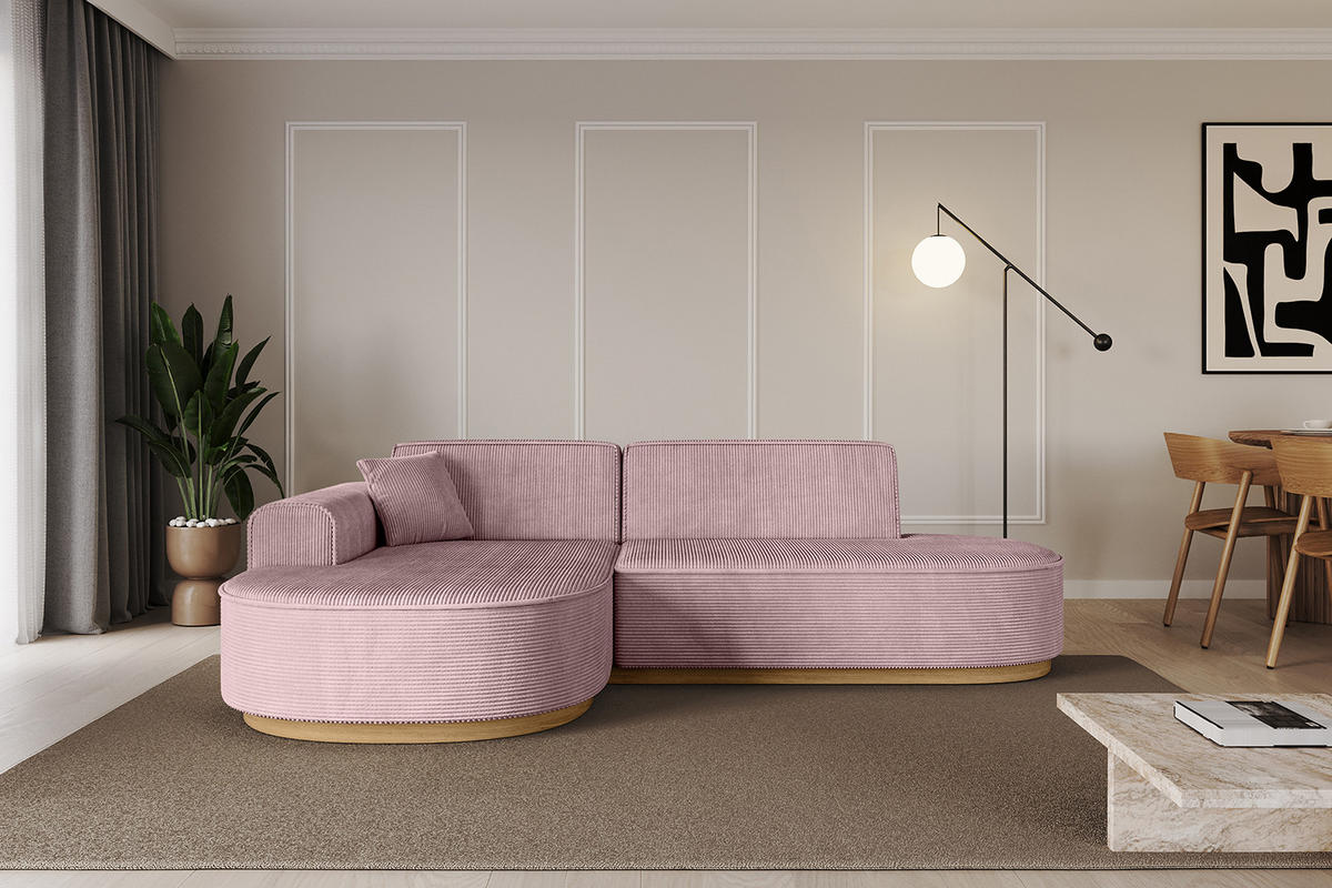 ECKSOFA Ottomane Links MARI-L1-v2 - 243x171x83 cm Rosa Cord - Rosa, Holzwerkstoff/Textil (243/171cm) - ALTDECOR