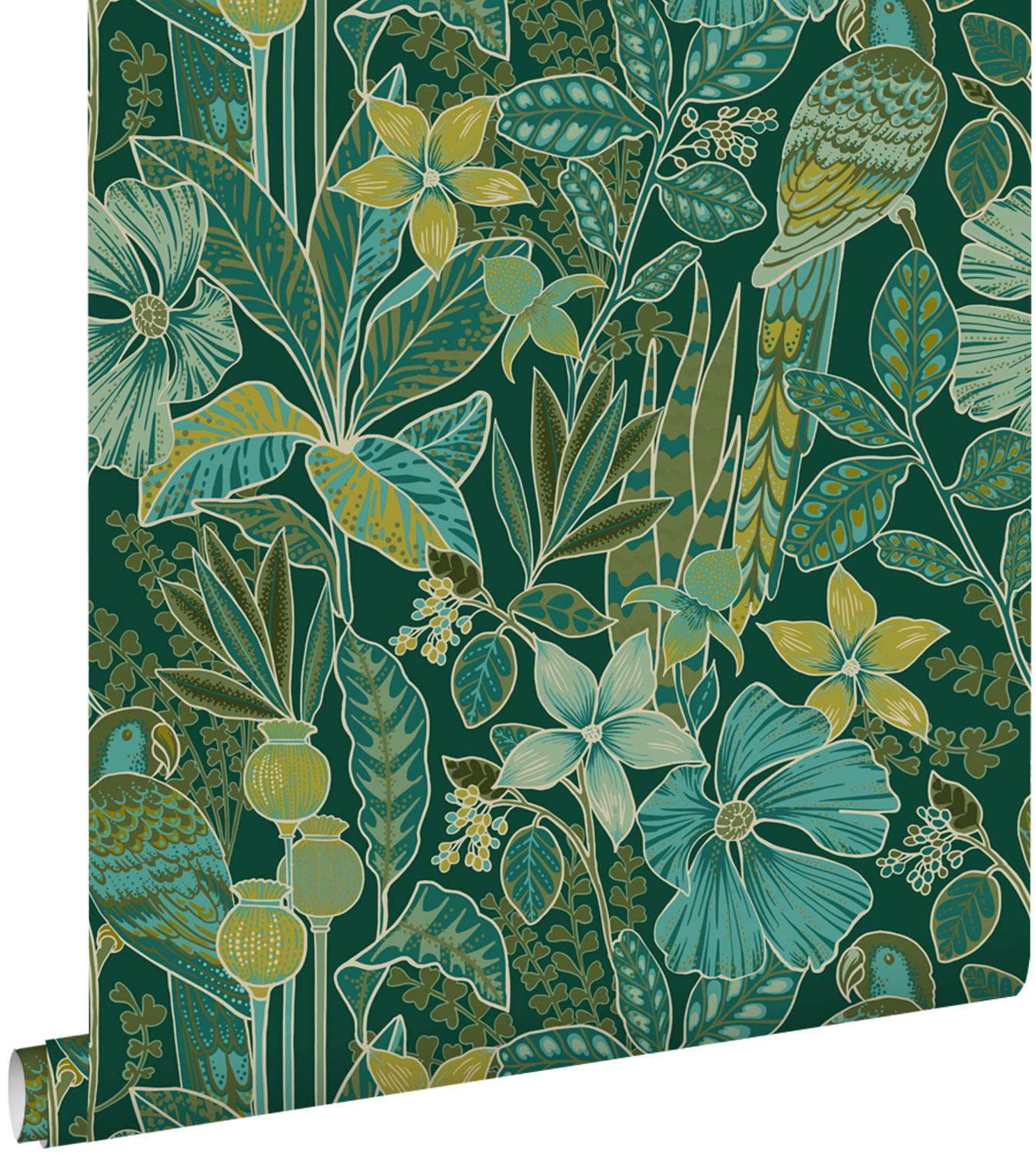 TAPETE tropischen Blumen und Paradiesvögeln 50 x 900 cm - Grün, Papier (50/900cm) - ESTAhome
