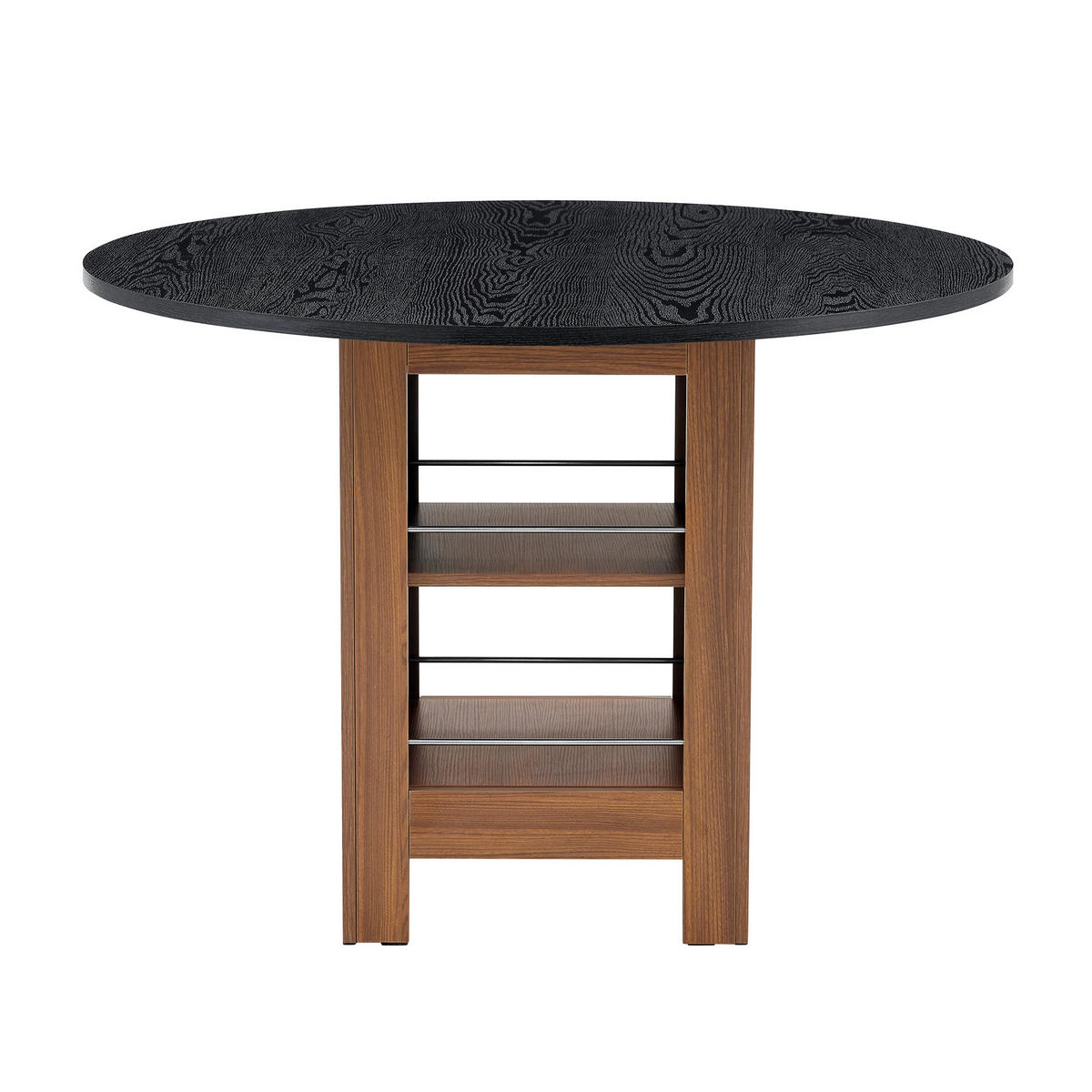 ESSTISCH Schwarz mit Ablageboden und nussbaumfarbenem Metallgestell 100/100/76 cm - Schwarz, Holz (100/100/76cm) - Oxeza