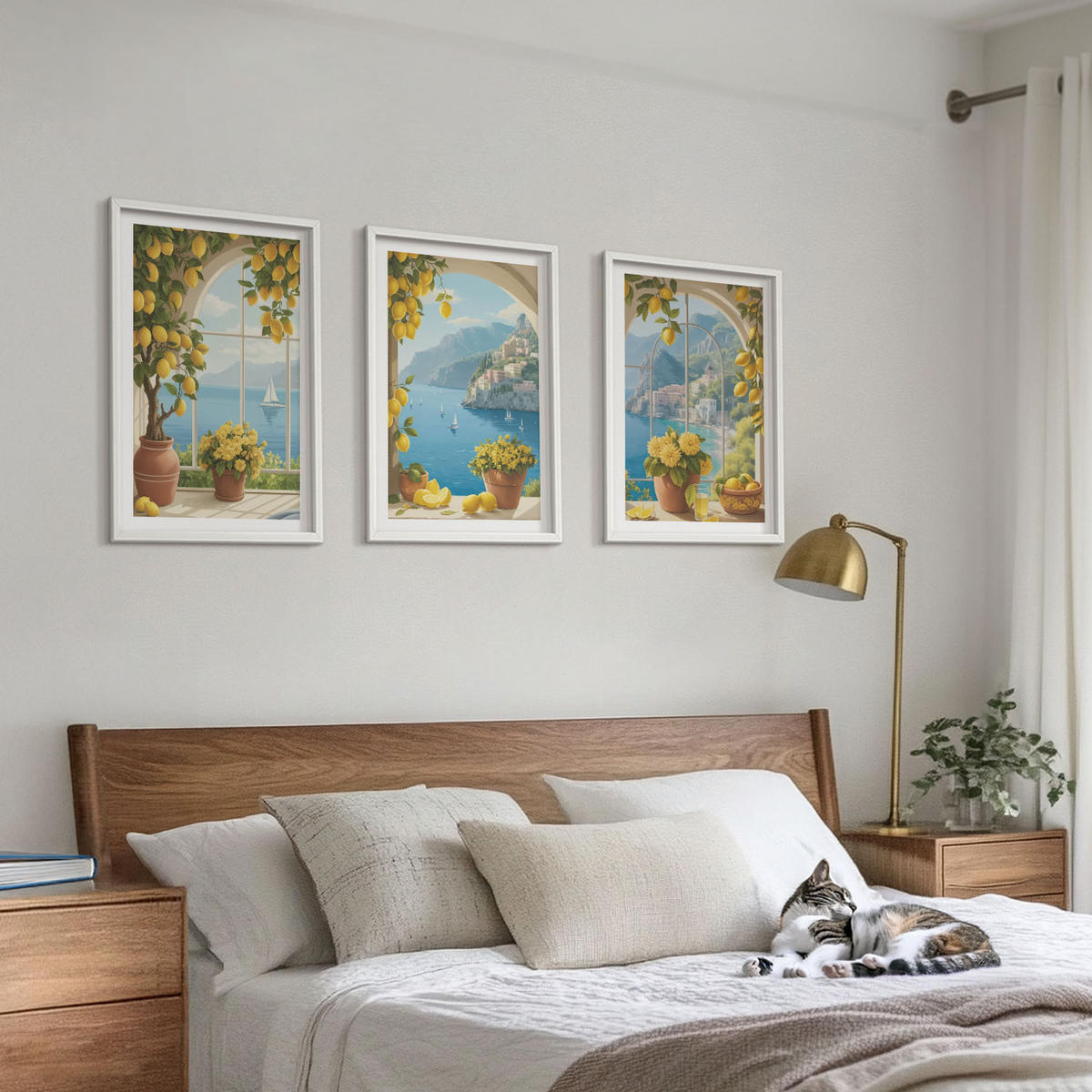 BILDER SET 3er Set - 40x60 cm Weißer Rahmen - Meereslandschaften, Zitronen, Fenster - Weiß, Kunststoff (40/60cm) - TULUP