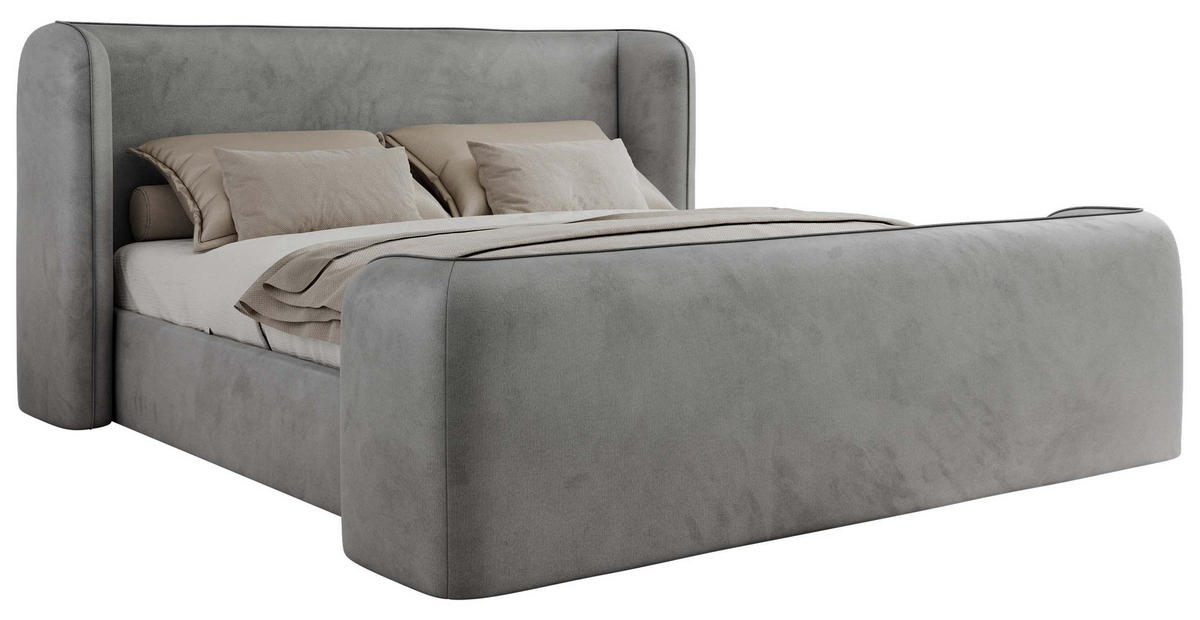 POLSTERBETT EMORA CLASSIC DUO 160/200 - Hellgrau Velvet - Schaum-Matratze - Hellgrau, Textil (160/200cm) - MKS