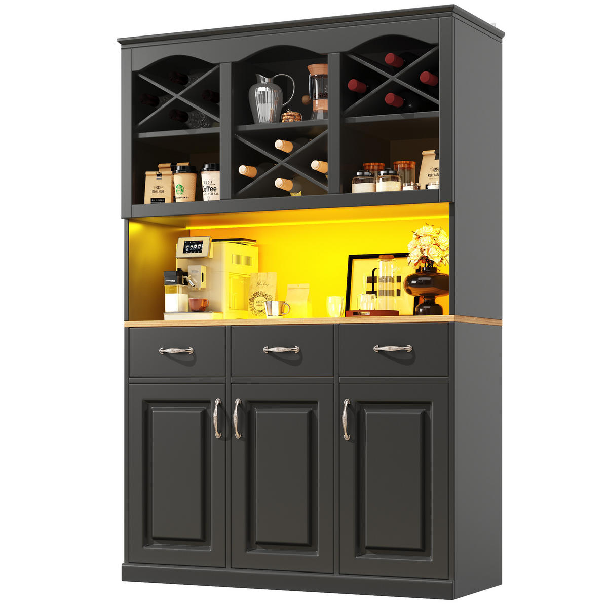 BUFFET 120/40/180 cm aus MDF mit LED-Beleuchtung Schwarz - Schwarz, Holzwerkstoff (120/180/40cm) - Modenvie