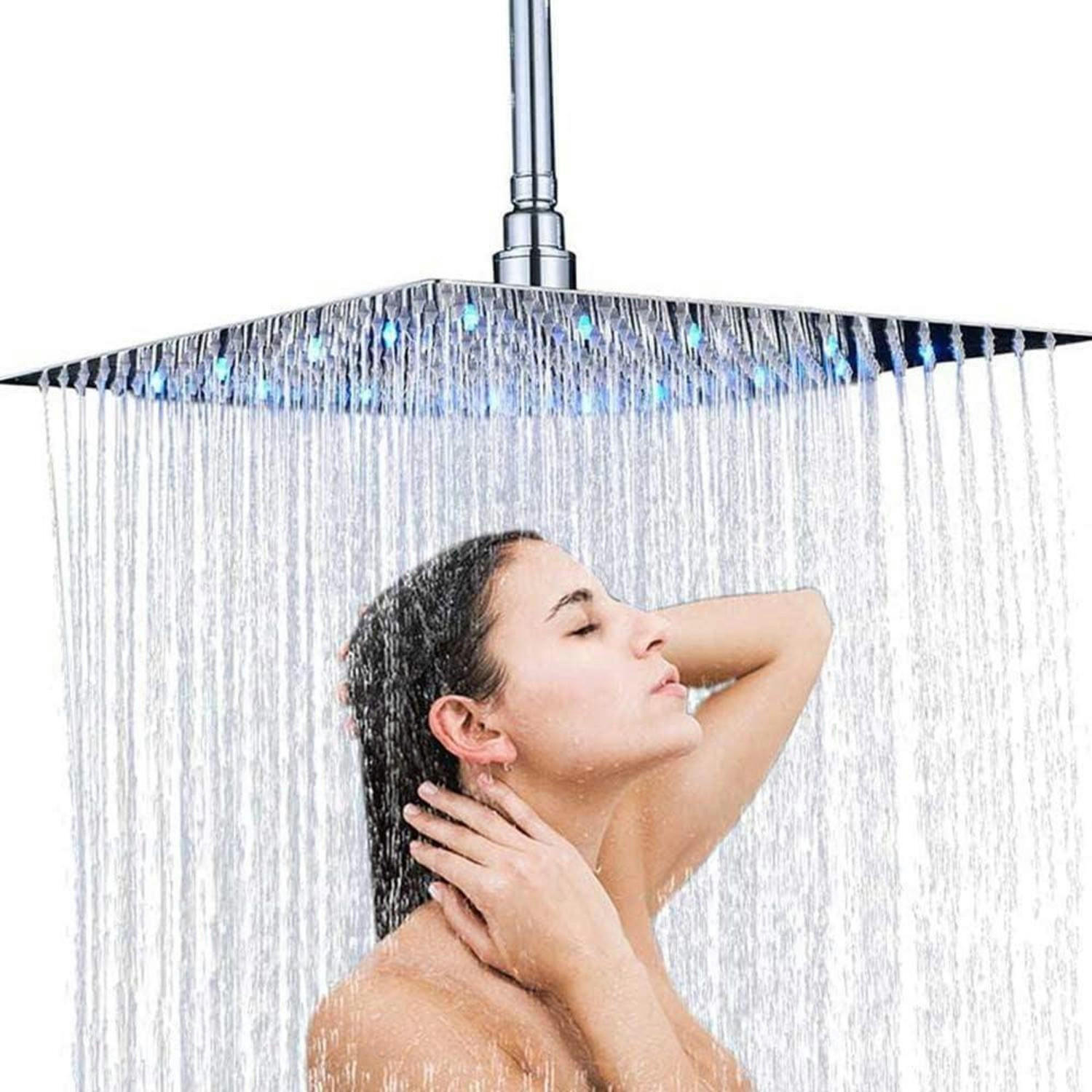 DUSCHKOPF Eckig mit LED 30 x 30 cm Edelstahl Chrom - Silberfarben, Metall (30/12.7/30cm)