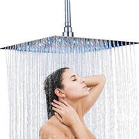 DUSCHKOPF Eckig mit LED 30 x 30 cm Edelstahl Chrom - Silberfarben, Metall (30/12.7/30cm)