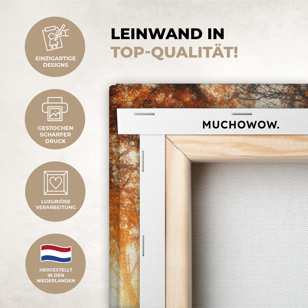 LEINWANDBILD Wald - Herbst - Bäume - Waldweg - Natur 20x20 cm - Bernsteinfarben, Textil (20/20cm) - MuchoWow