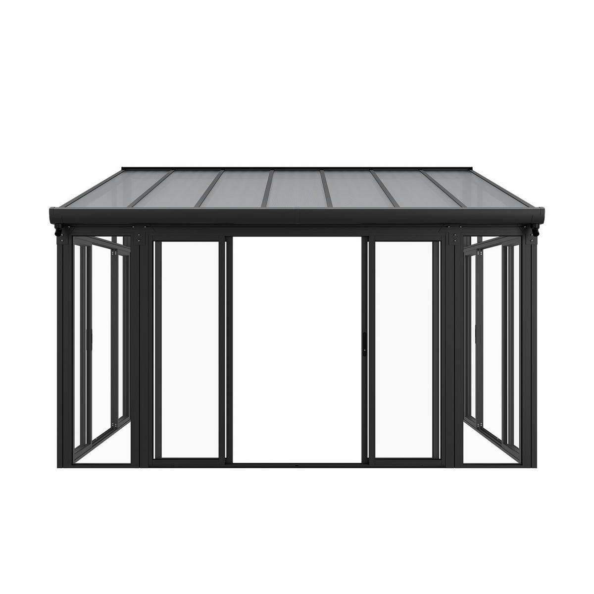 WINTERGARTEN 292 x 428 x 312 cm dunkelgrau mit verschließbaren Schiebetüren - Dunkelgrau, Metall (428/312/292cm) - Juskys