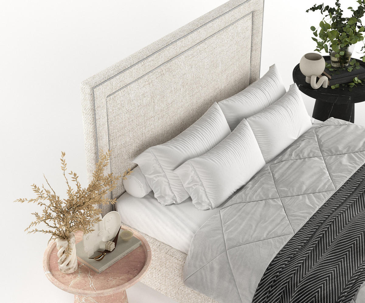 POLSTERBETT Como Creme 140/200 cm im Webstoff - Creme/Schwarz, Holz/Holzwerkstoff (140/200cm) - Maison de Reve