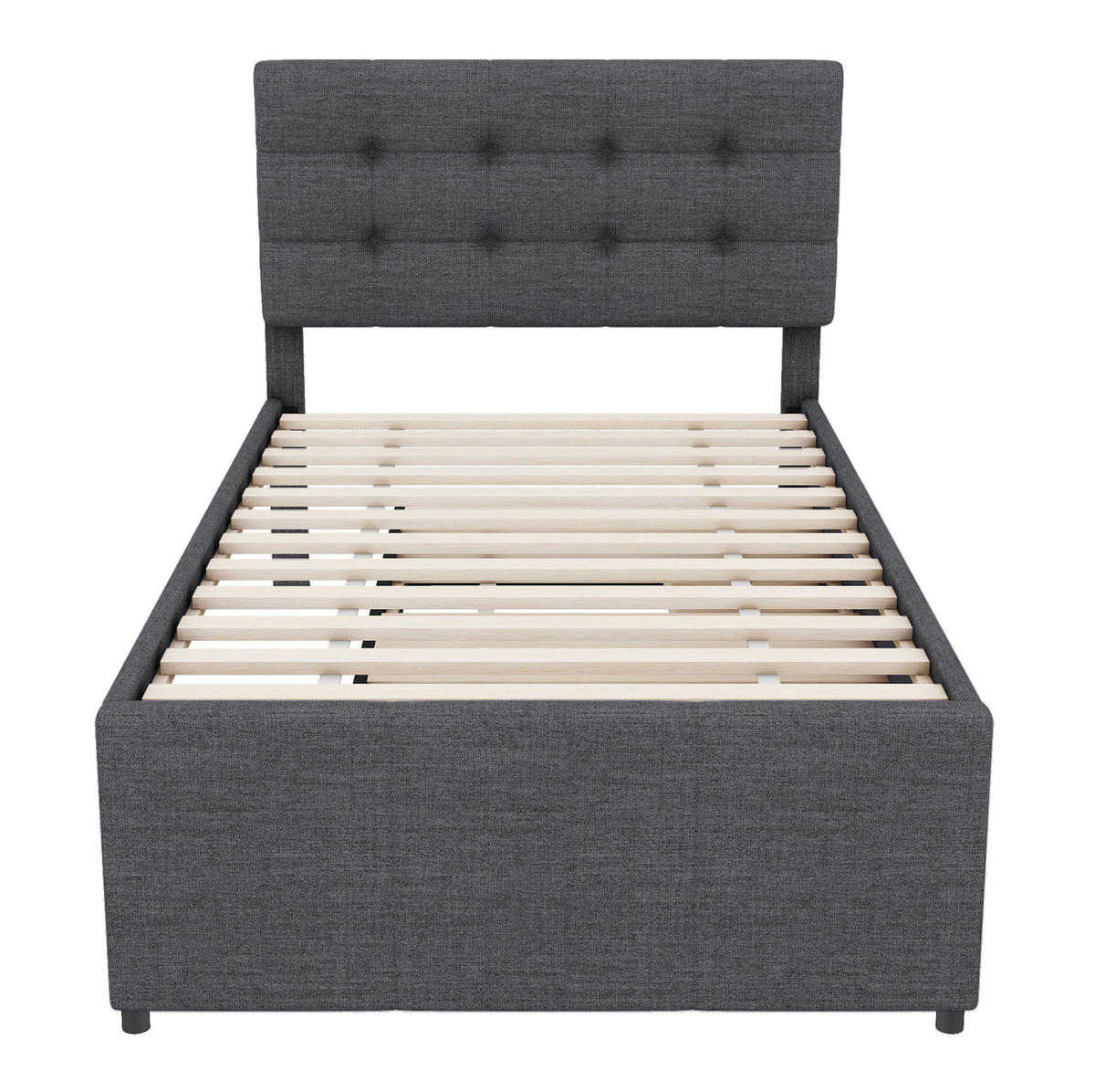 POLSTERBETT 90/200 cm grau mit ausziehbarem Rollbett und höhenverstellbarem Kopfteil Ohne Matratze - Grau, Textil (90/200cm) - OKWISH