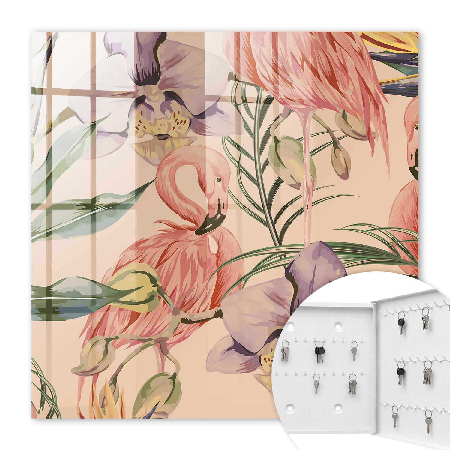SCHLÜSSELBOX Weiß 30x30 cm – Türöffnung nach rechts - Exotische Eleganz - Pink, Metall (30/30/5cm) - TULUP