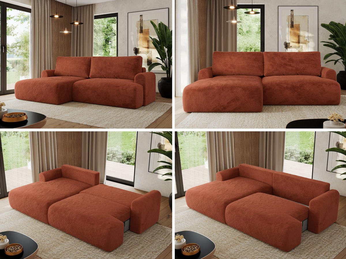ECKSCHLAFSOFA TONO L Orange Plüsch - links - Schwarz/Orange, Kunststoff/Textil (260/150cm) - MKS