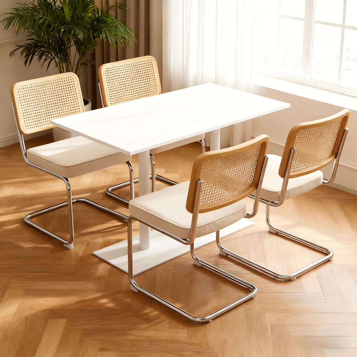 SCHWINGSTUHL DE-36914 4er-Set mit Samtbezug und Rattan-Rückenlehne Beige - Beige, Metall (46.4/84.6/53cm) - ComfortXL