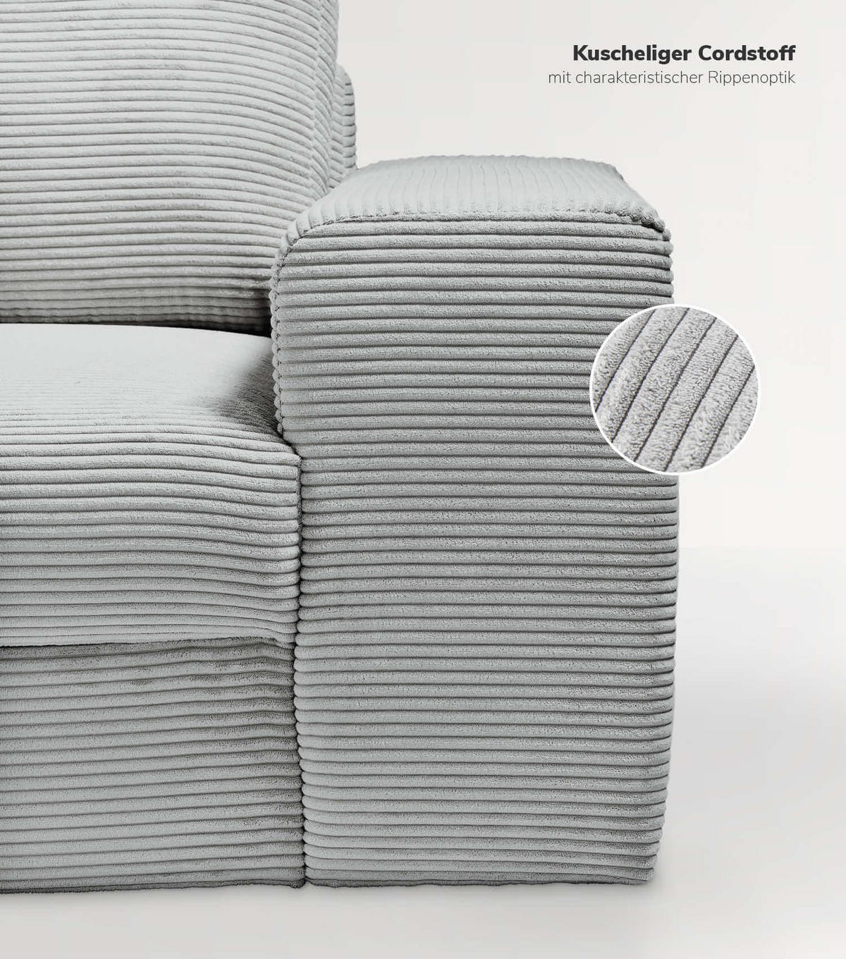 ECKSOFA Der Klassiker Recamiere rechts - Grau, Textil (280/190cm) - Mokebo
