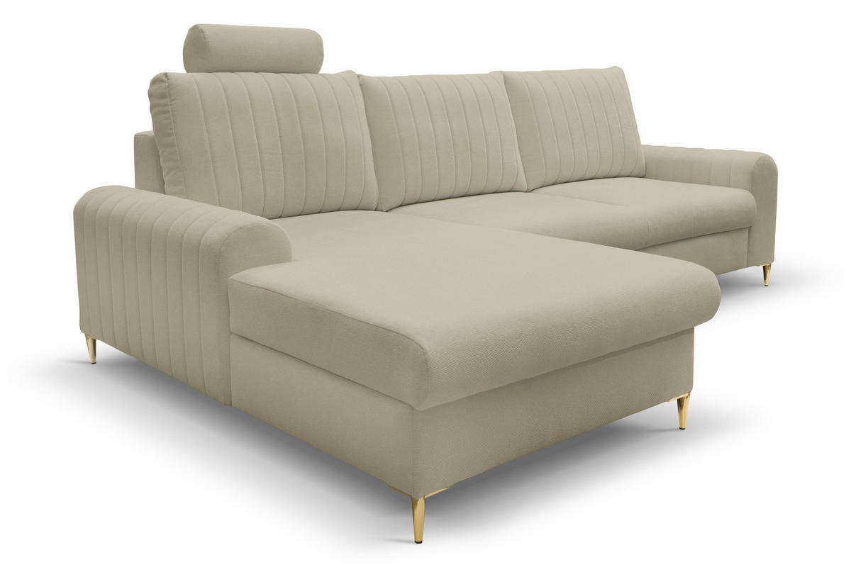 ECKSOFA VERONA L-S Beige Geflochtener Stoff mit Schlaffunktion - Beige, Holz (251/164cm) - MASSENO