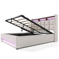 POLSTERBETT aus Leinen 160x200 cm in Hellbeige mit LED & Matratze - Beige, Textil (160/200cm) - Modfu