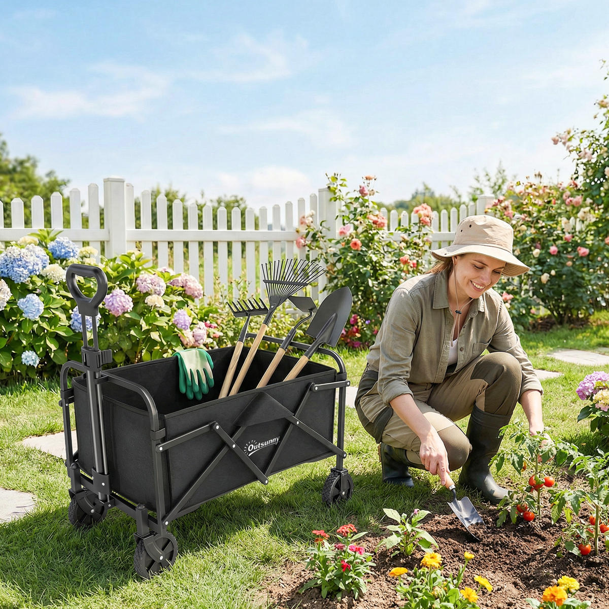 GARTENWAGEN DE-10548 faltbar, 66 L, verstellbarer Griff Schwarz - Schwarz, Metall (45/89/81cm) - ComfortXL