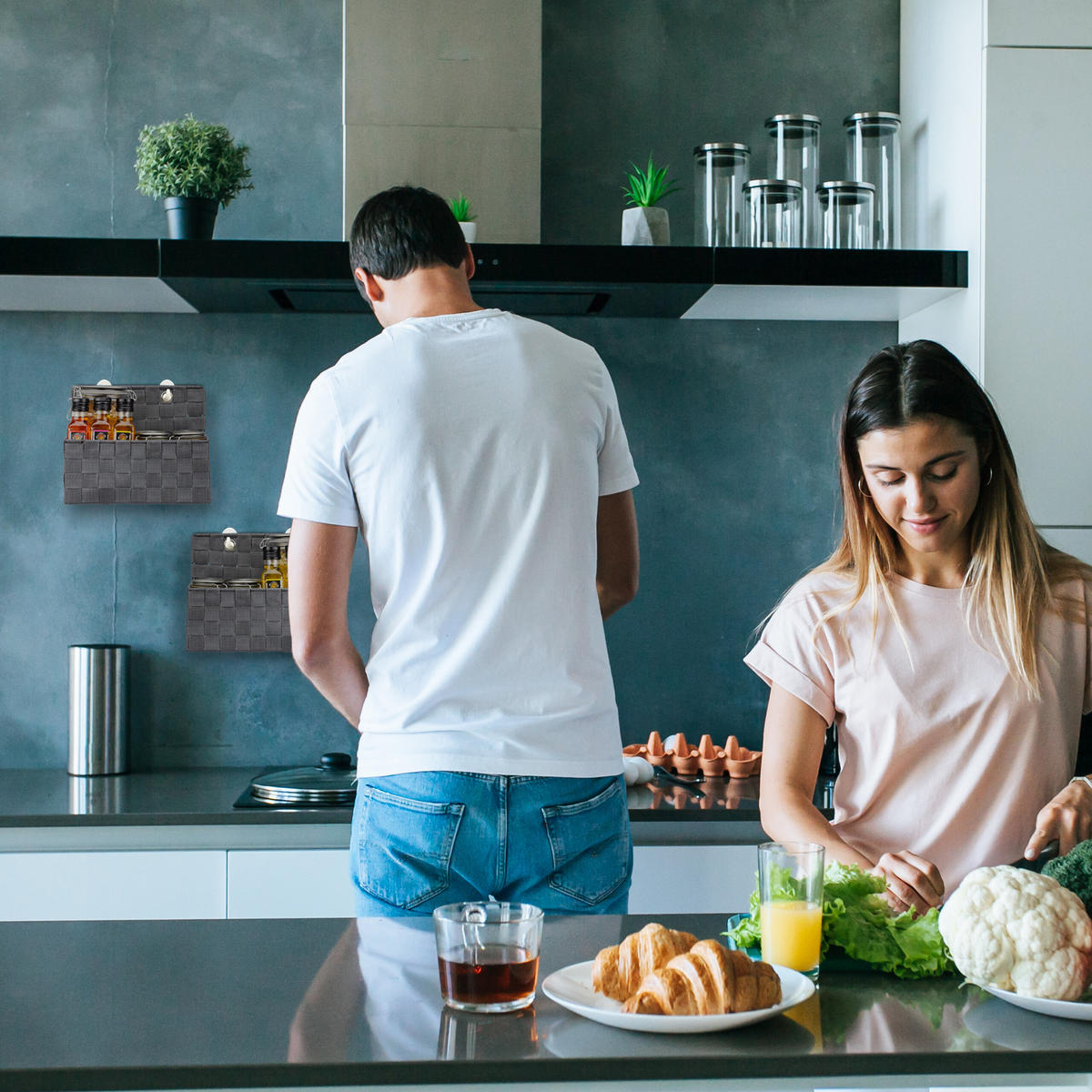 2XAUFBEWAHRUNGSKORB - Grau, Kunststoff/Metall (16.5/25/20cm) - Relaxdays