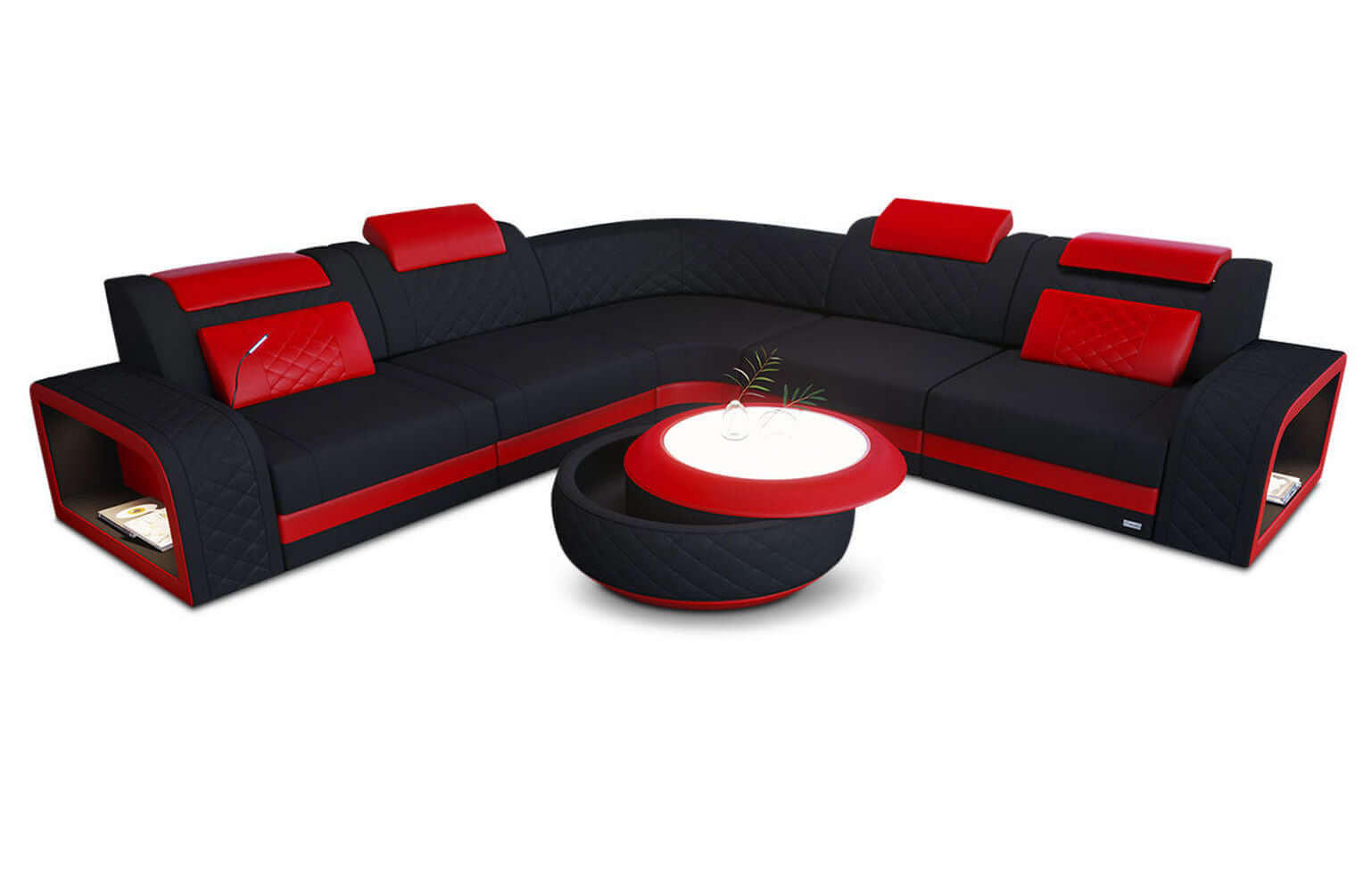 ECKSOFA Sofa Foggia Schwarz Rot Mikrofaserstoff - Schwarz, Kunststoff (294/294cm)