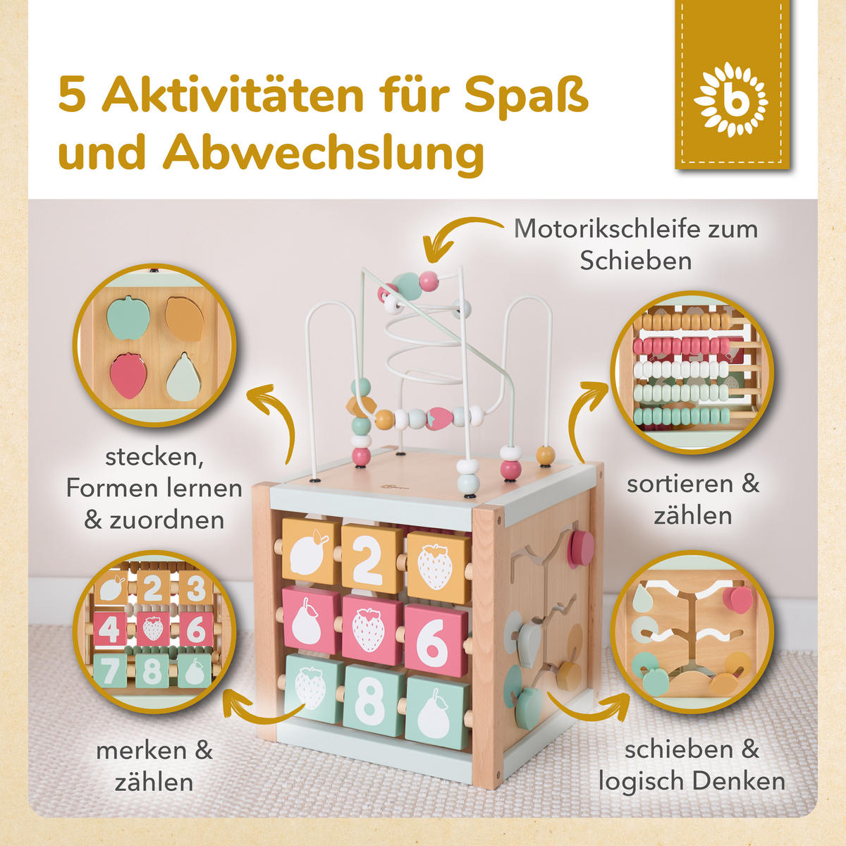 MOTORIKWÜRFEL Berry XXL Holz FSC - ab 1 - Multicolor, Holz (30/30cm) - Bieco Spielwaren