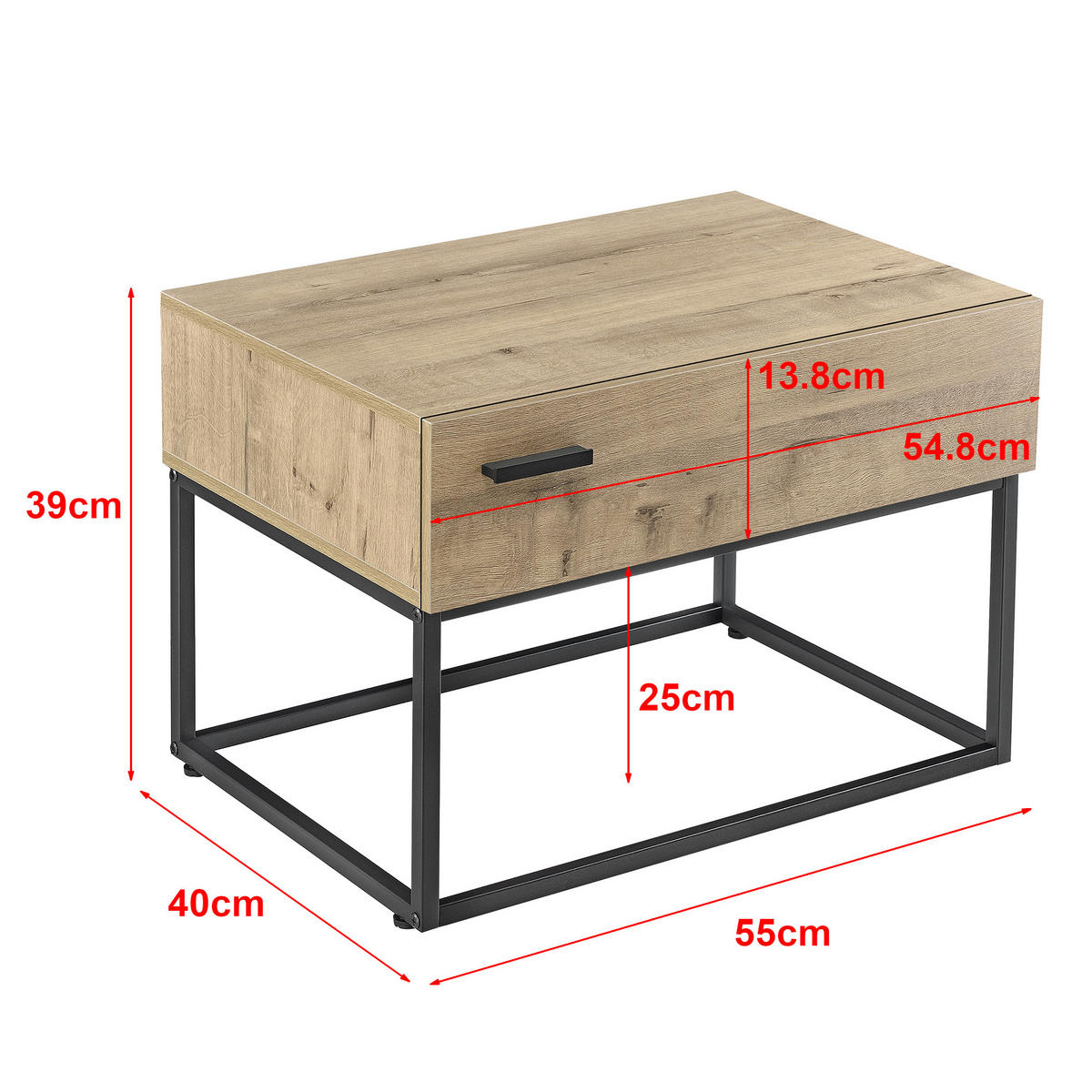 BEISTELLTISCH Hylte - Eichefarben/Schwarz, Holzwerkstoff/Metall (40/55/39cm) - [en.casa]