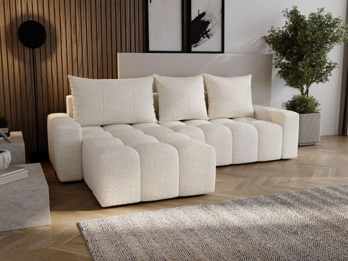 ECKSOFA Bresso Bouclé-Stoff Creme - Creme, Holz/Textil (255/168cm) - Graingold