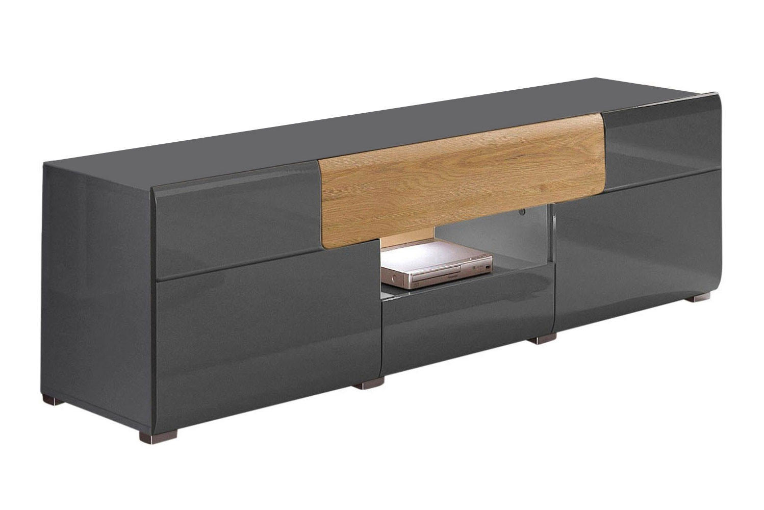LOWBOARD Tartu anthrazit Hochglanz / Alteiche 159 / 39 / 48cm - Eichefarben/Anthrazit, Holzwerkstoff (159/48/39cm) - Feldmann-Wohnen