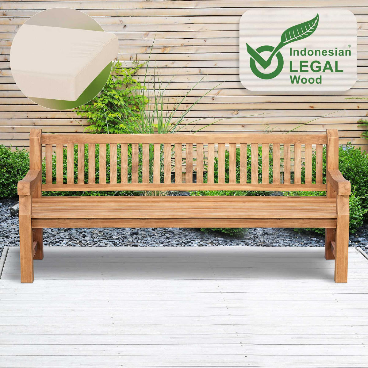 GARTENBANK Teakbank Dabel Holz Creme Holzbank 220cm - Creme, Holz (220/93/61cm) - DELUKE