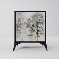 SIDEBOARD FADE IN THE TREES, Schwarz, 57,5x42x70,5 cm, Schwarze Metall-Sternfüße - Multicolor/Schwarz, Holzwerkstoff/Metall (57.5/70.5/42cm) - SpaceRebels