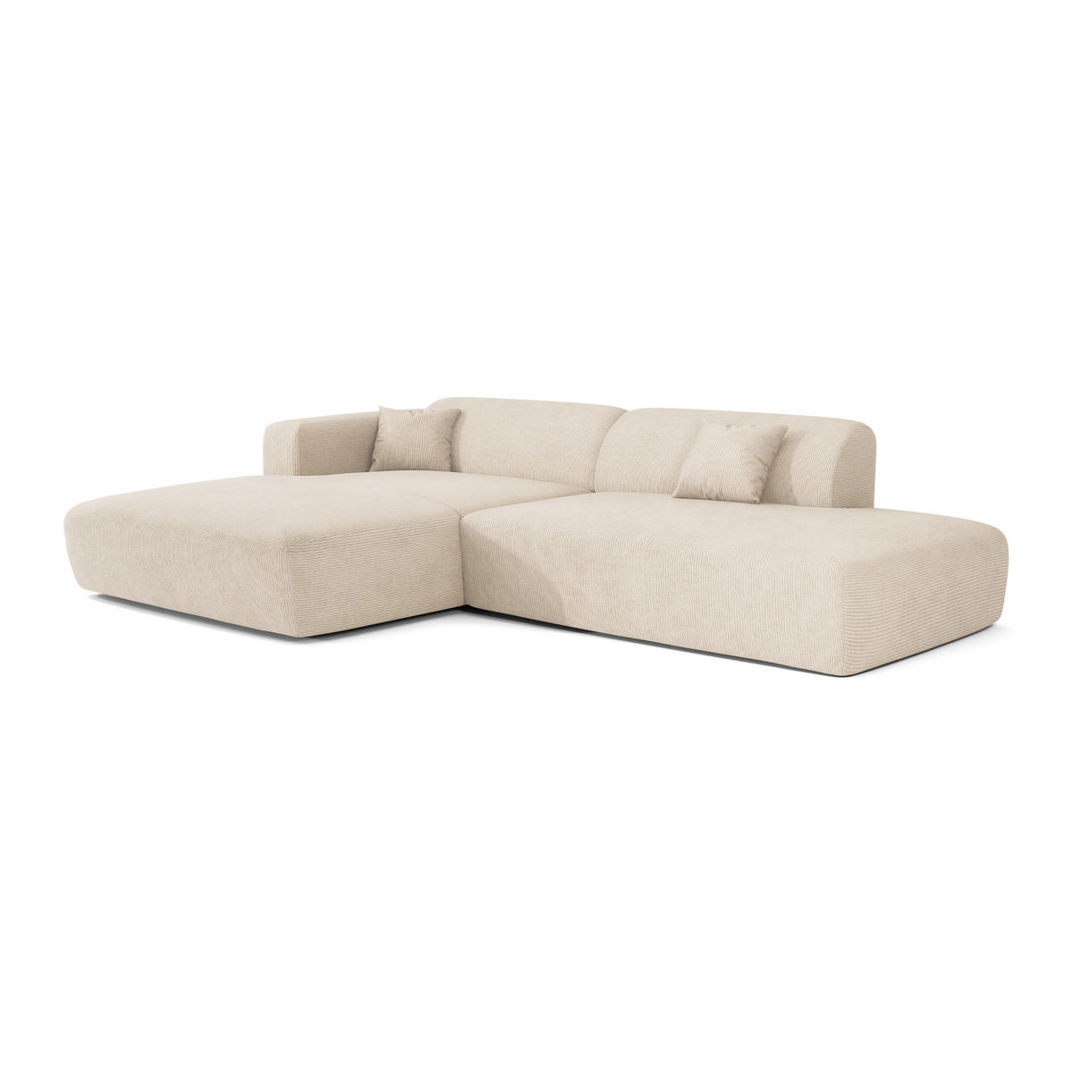 ECKSOFA LINKS Gerippter Samt Creme 310cm - Creme, Textil (300/96cm) - Sia Home