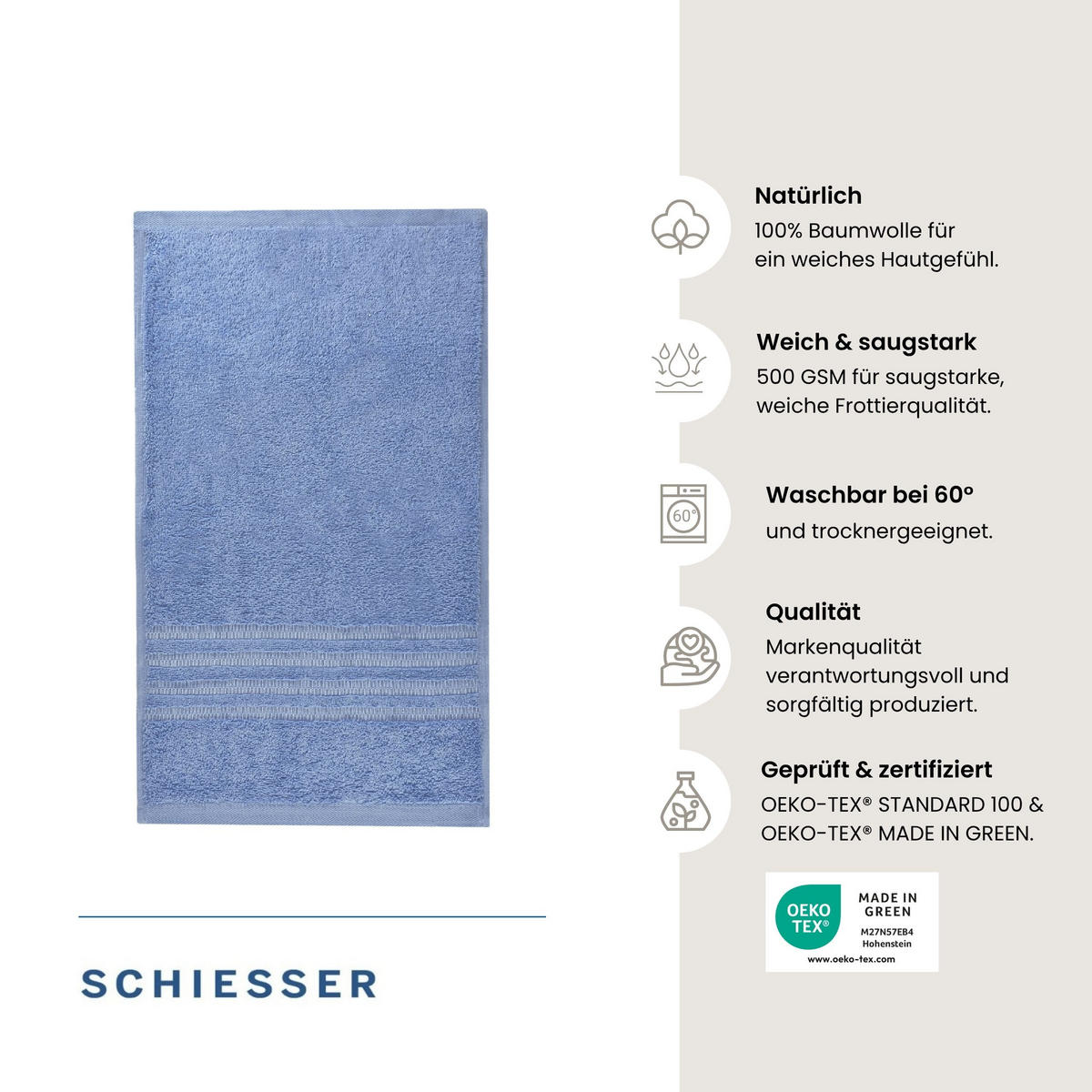GÄSTETUCHSET Milano - 5-teilig - 30x50 cm - Hellblau - Hellblau, Textil (30/50cm) - SCHIESSER