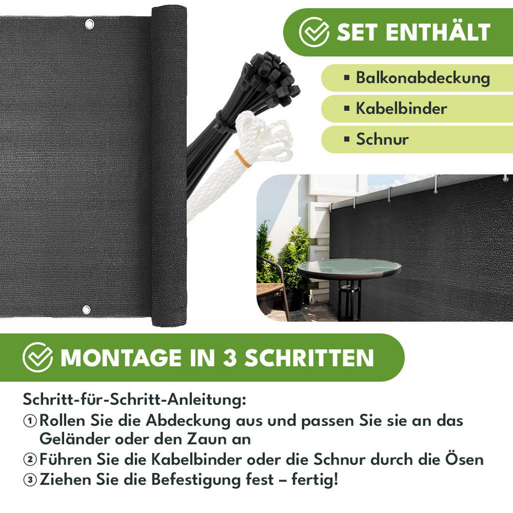 Thumbnail - Krumad Balkon-Sichtschutz, Anthrazit, Kunststoff, 500x120 cm, Sonnen- & Sichtschutz, Sichtschutz Garten, Balkon Sichtsch...