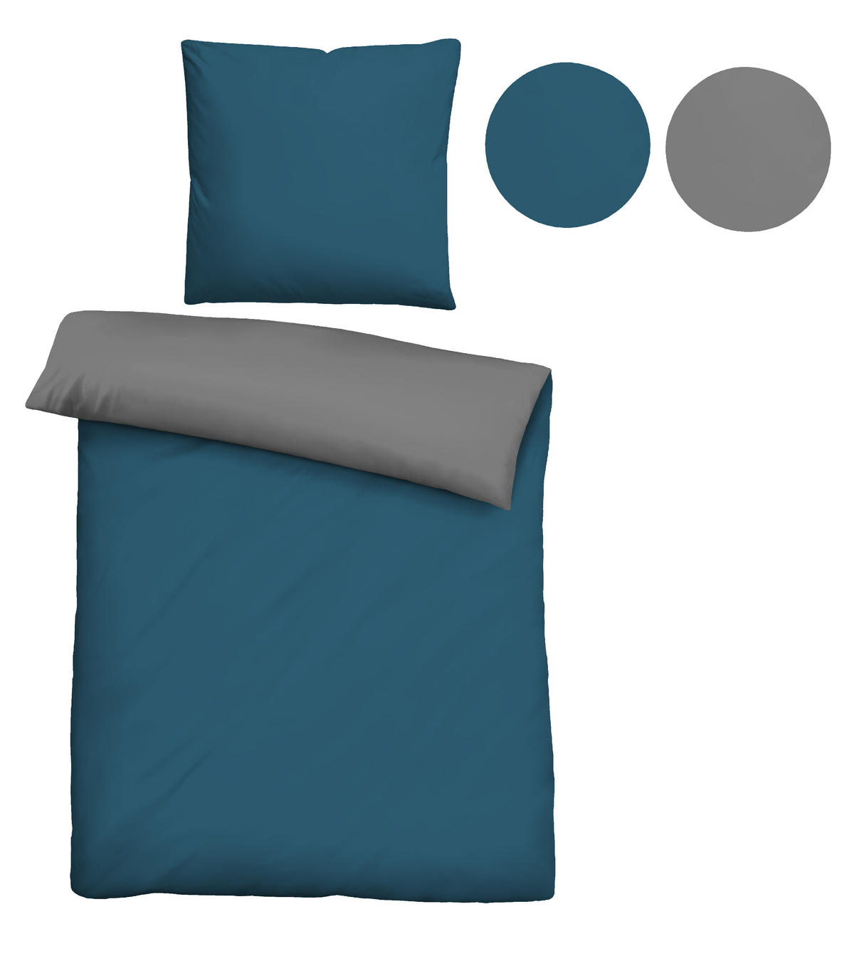 BETTWÄSCHE-GARNITUR Linon UNI cobalt-blau, 135x200 cm + 80x80 cm - Blau, Textil (135/200cm) - biberna
