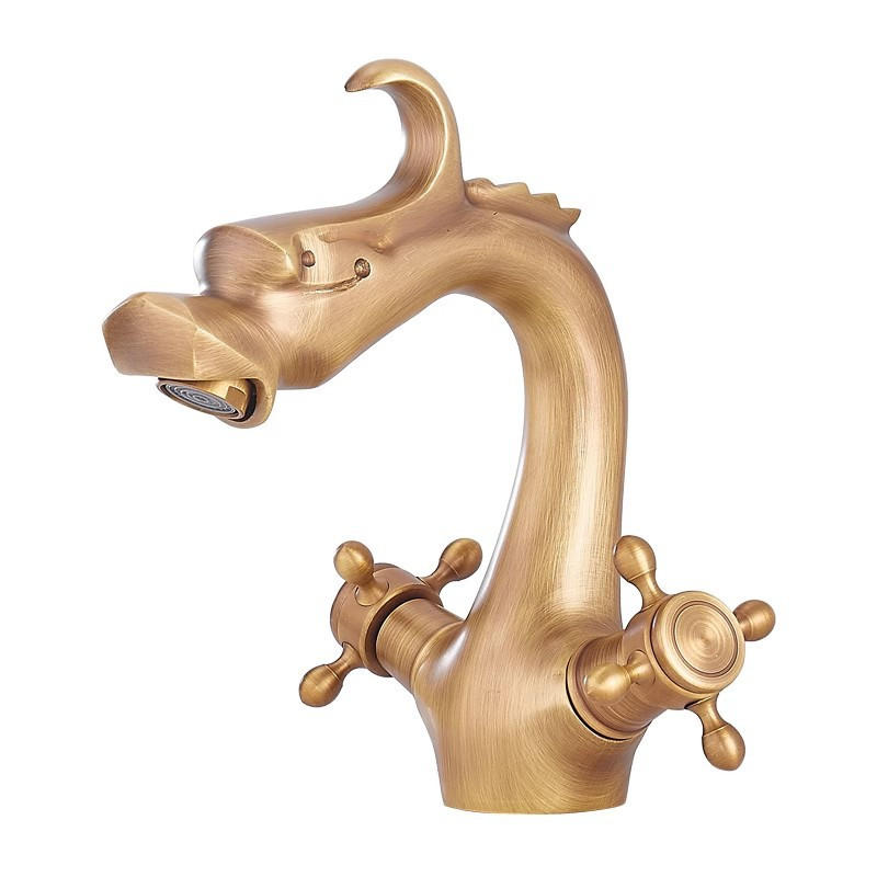 BADEZIMMERARMATUR, Drachenform, 19,5 x 15 cm, goldfarben. - Goldfarben, Metall (21/14/16cm) - Vallsero
